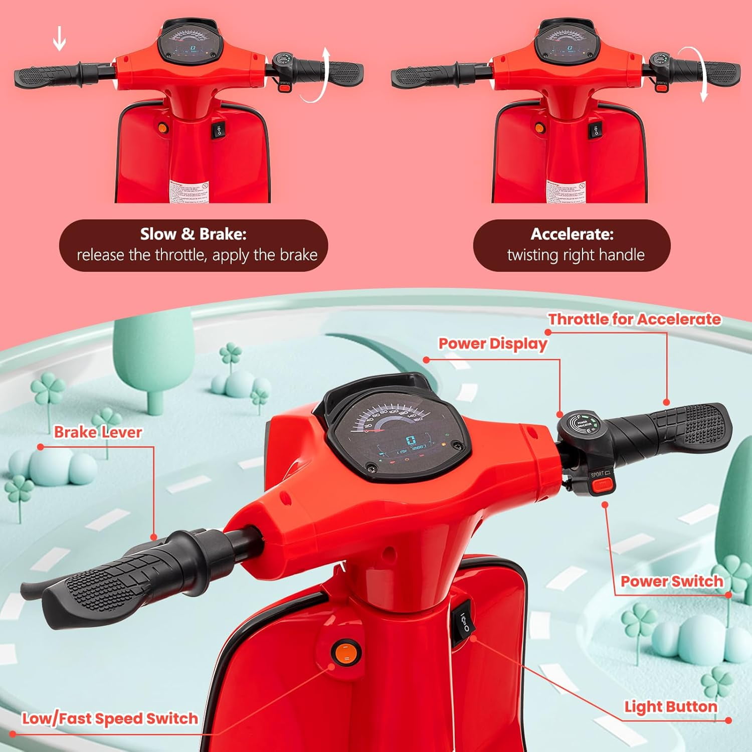 24V Kids Motorcycle 14MPH Max Speed Electric Motorcycle with 350W Motor, Rear-Wheel Drive, High-Torque, Ride on Motorcycle for Kids 8-12