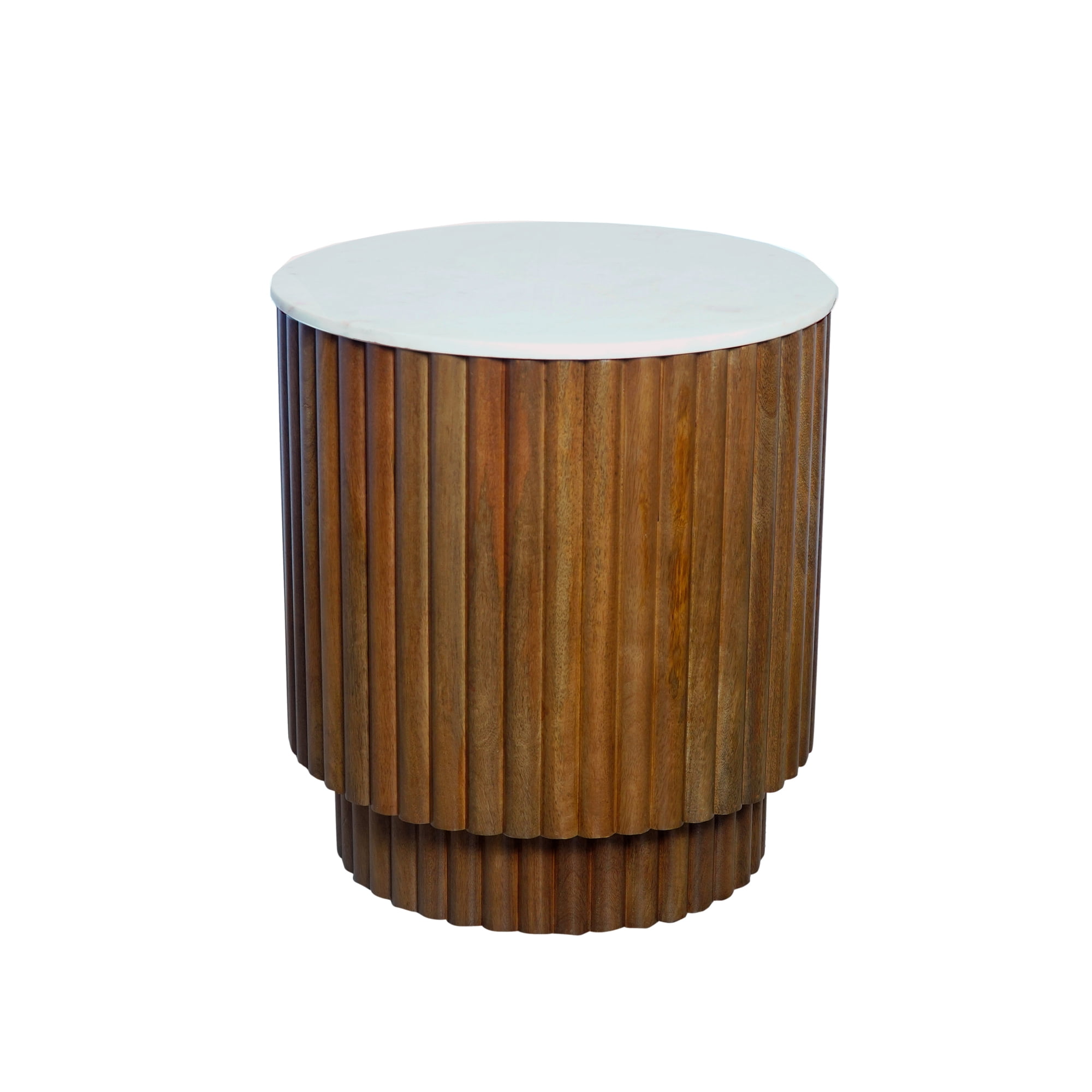 Ox Bay Milan Modern Hard Wood Hand Made Indoor Round Side Table, Brown/White, 22" Diameter x 24" H