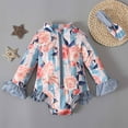 thumbnail image 2 of Fesfesfes Toddler Girls Swimsuit Long Sleeve Bathing-Suits with Hairband Flower Print Ruffle Trim One-piece Swimsuit Swimwear Suit, 2 of 9