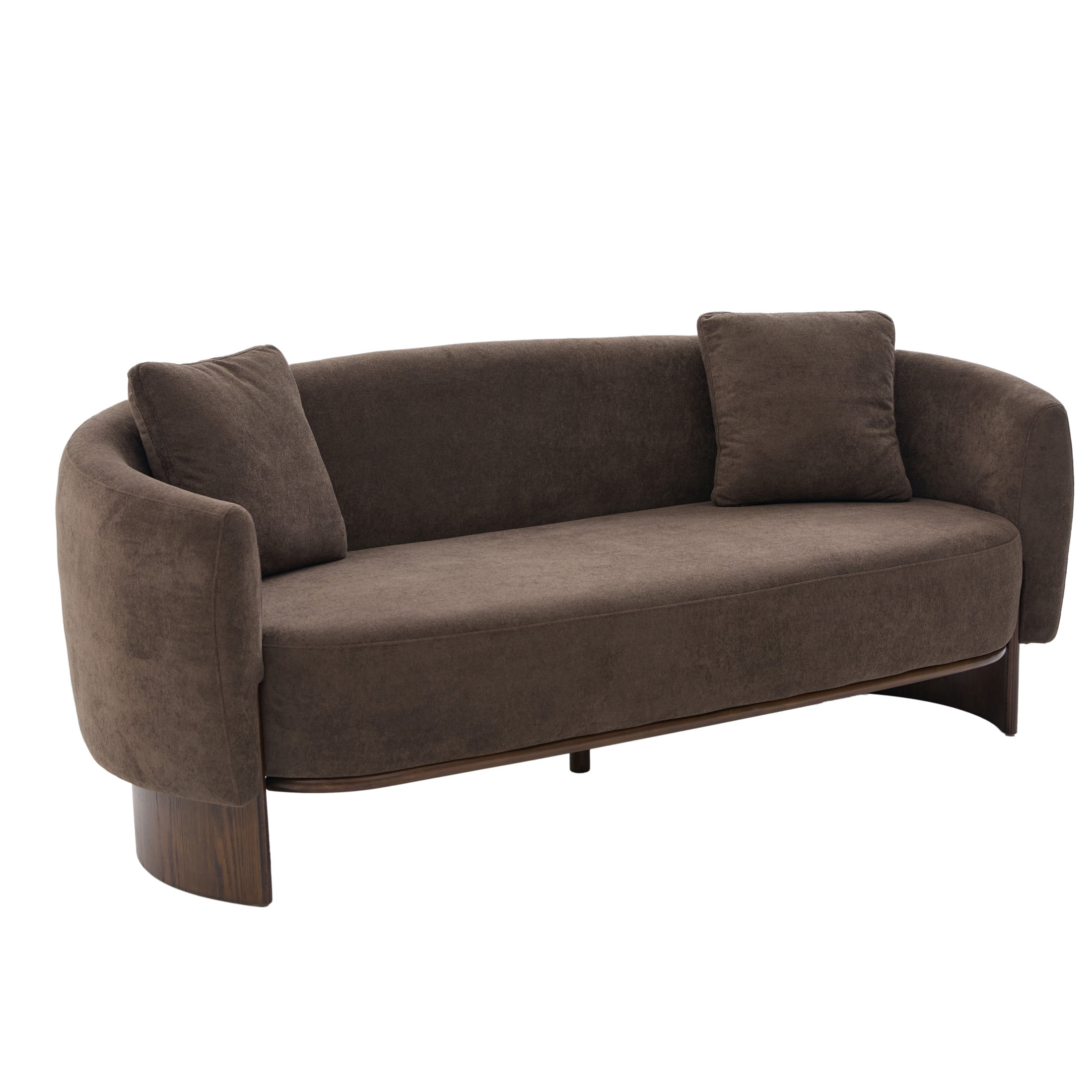 Christopher Knight Home 81" Curved Velvet Sofa with Wood Frame, Modern 3-Seater Couch, Dark Brown