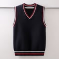 thumbnail image 5 of SERTGUTR Boys V Neck Sweater Vest, Striped Ribbed Trim Sleeveless Knit Pullover, School Uniform Classic Fit, Everyday Layering Top, 5 of 6