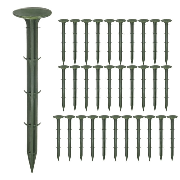 Uxcell 32-Pack Survey Markers Garden Stakes, 1.3 x 6.3 Inch Plastic Low Profile Survey Stakes Anchors Spikes for Tarpaulin/Lawn Border [Green]