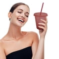 thumbnail image 4 of Toystoory Vaso para beber con tapa y pajita Botella reutilizable de plástico PP PP para batido de jugo de café de bebida fría Mostrada Rosa claro 480ml Toystoory HA007952-10, 4 of 5