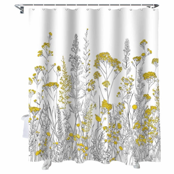 Shower Curtain Yellow Wildflower Shower Curtains for Bathroom Bathtub, Waterproof Fabric Shower Curtain Set with Hooks, Small Stall Size 36" x 72" Botanical Farmhouse Field Floral