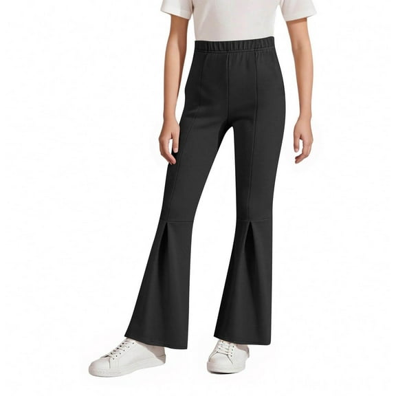 ZOYOEN Girls Flare Pants with Pockets- Casual Fashion Strtch Elastic Waist Kids Yoga Pants Black Size 8