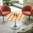 thumbnail image 4 of Orange Buffalo Check Plaid Elastic Fitted Round Table Cover Farmhouse Style Waterproof Outdoor Tablecloth for Holiday Party, Picnic, Patio & Dining Fits Tables Up to 55"-60", 4 of 8