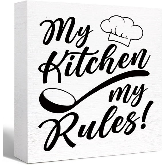 Kitchen Wood Sign Decor,Rustic Kitchen Wood Block Signs For Kitchen Shelf Counter Table Decor,Funny Kitchen Sign Farmhouse Kitchen Sign Counter Decoration (My Kitchen My Rules) 5x5 Inch