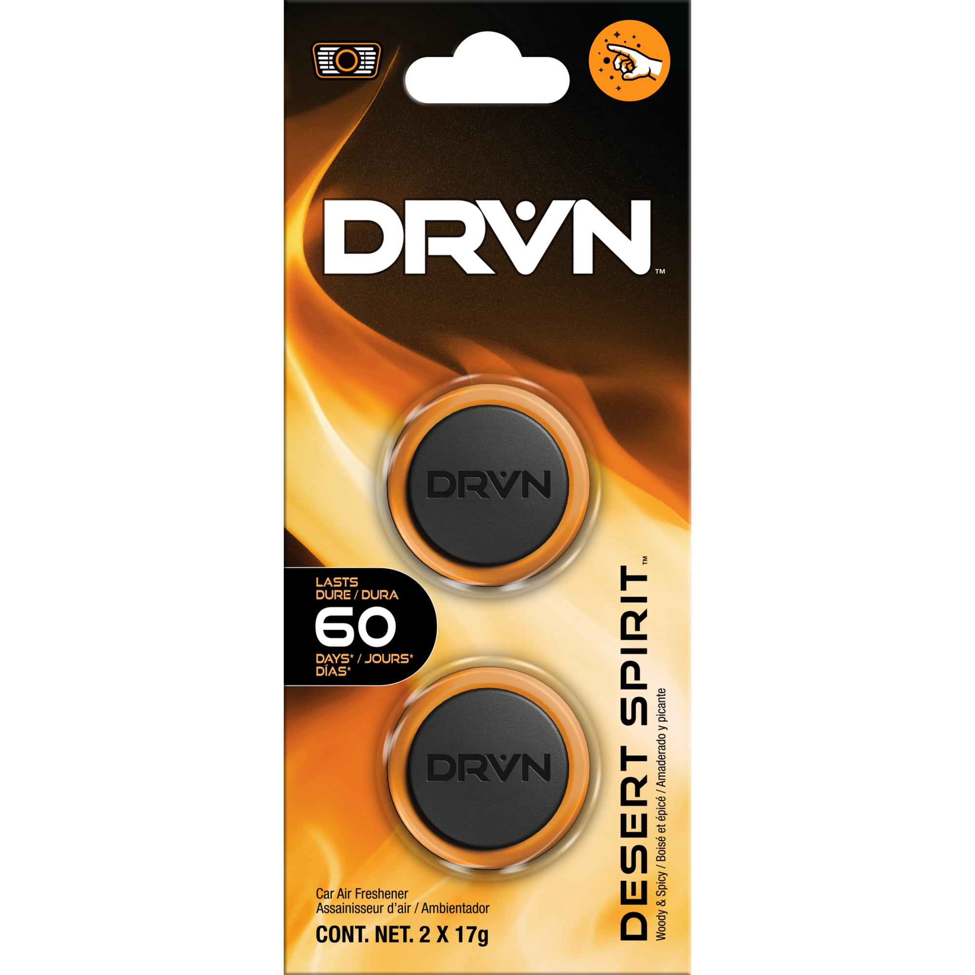 DRVN Mini Vent Clip Car Air Freshener, Desert Spirit Scent (2 Count), Delivers Sharp Citrus and Spice Cut Through Rich Woods