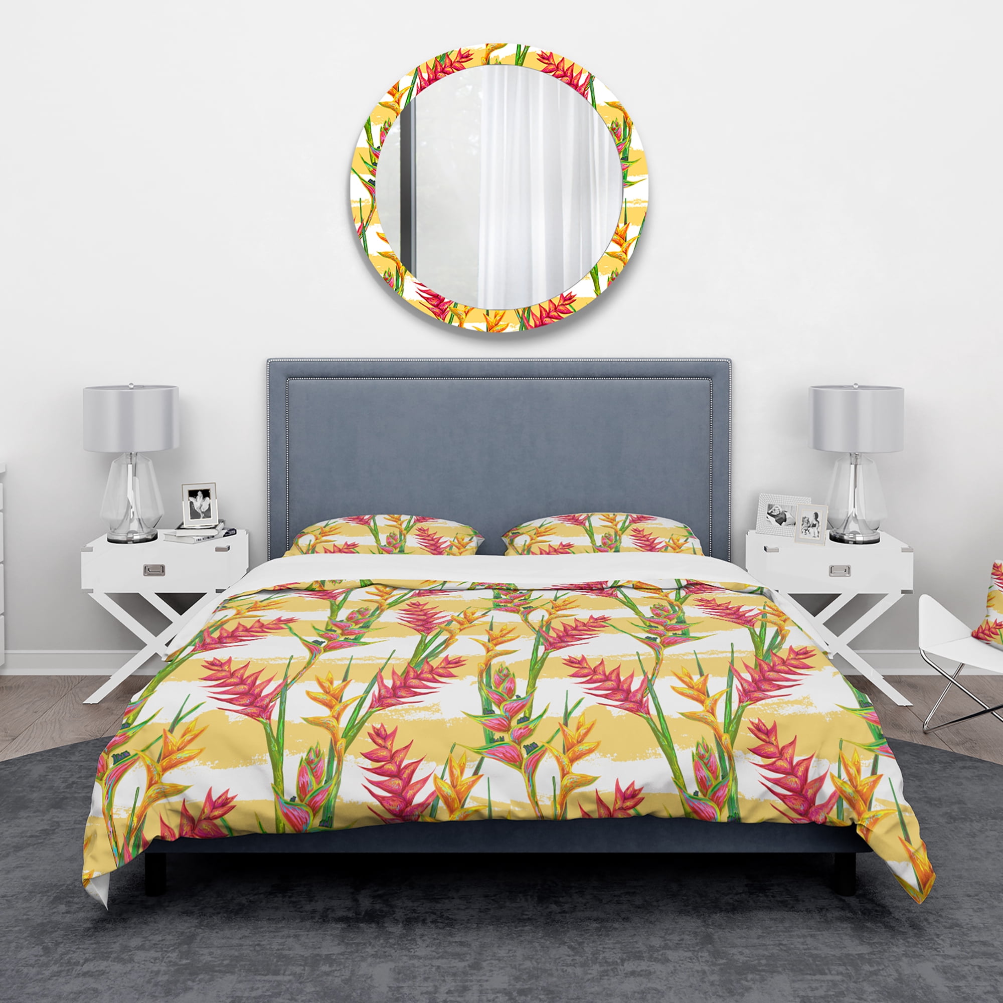 Designart 'Summer Jungle Pattern with Tropical Flowers Heliconia' Tropical Duvet Cover Set