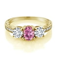 thumbnail image 2 of Gem Stone King 18K Yellow Gold Plated Silver Ring Pink Moissanite Lab Grown Diamond (2.02 Cttw, Size 6), 2 of 4