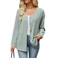 thumbnail image 2 of ClodeEU Women's V Neck Button Down Long Sleeve Knit Cardigan,Casual Loose Open Front Sweater Coat ,Women's Plus S, 2 of 6