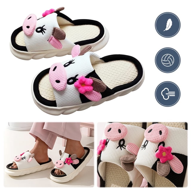Planas Vaca Dibujos Animados Lino Transpirable Unisex para Mujeres Y Hombres