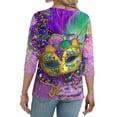 thumbnail image 5 of Mardi Gras Shirts Womens Carnival Glitter V Neck T Shirts Sparkly 3/4 Sleeve Purple Tops Purple L, 5 of 5