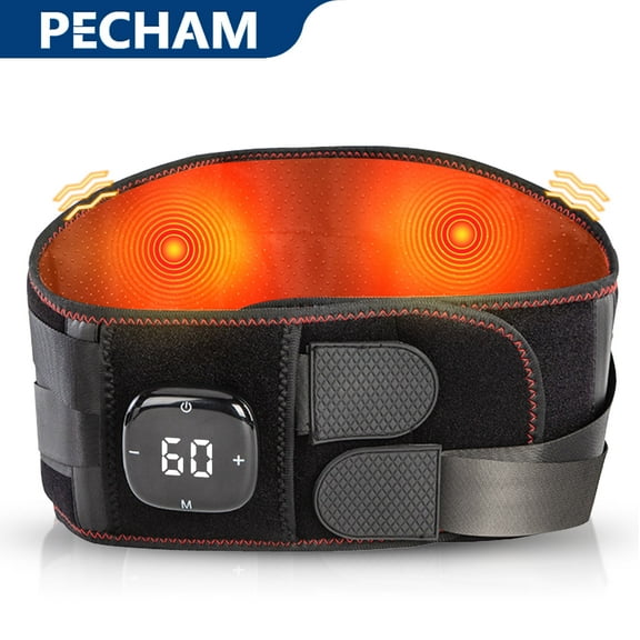 Pecham Cordless Heating Pad for Back, 60" Lower Back Massager Heated Back Support Brace with Heating, 3 Speed Massage, Gifts for Men Women - Black