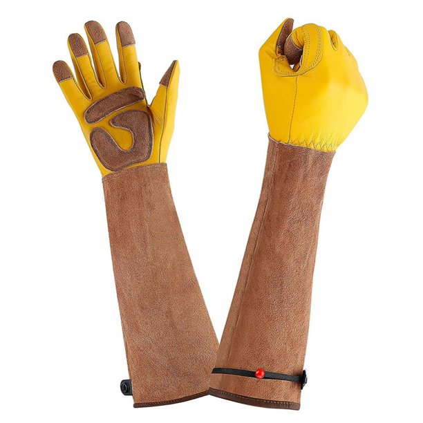 Faux Leather Gardening Gloves, Thorn Proof Long Gauntlet Heavy Duty