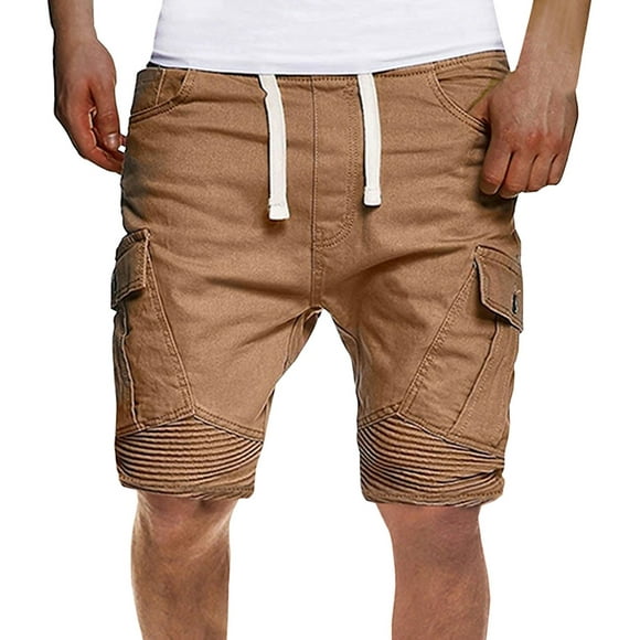 Shorts for Men Men's Summer Casual Solid Shorts Drawstring Button Shorts Pants with Pocket Sports Shorts for Men Khaki M