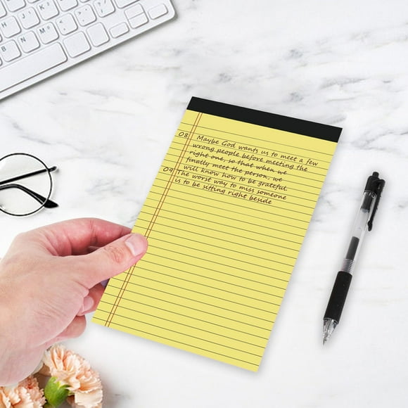 Lot de 4 Cahiers A4 avec Lignes Horizontales - 50 Feuilles Chacun, Bloc-Notes Détachable 29,6x12,7 cm, Carnet Mémo en Papier Durable pour Bureau et Journal, Jaune Akmoler / Papier, Jaune