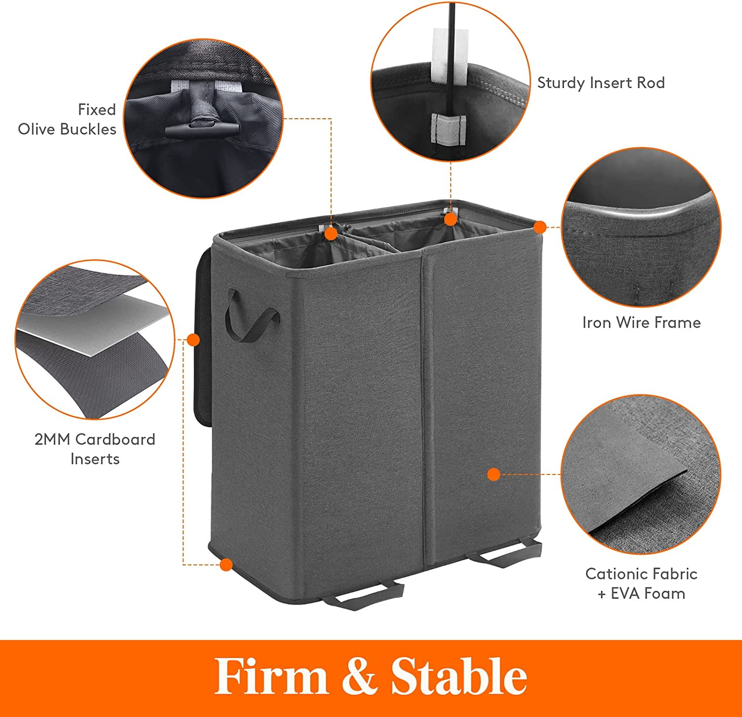 Lifewit Double Laundry Hamper with Lid and Removable Laundry Bags, Collapsible 2 Dividers, Black