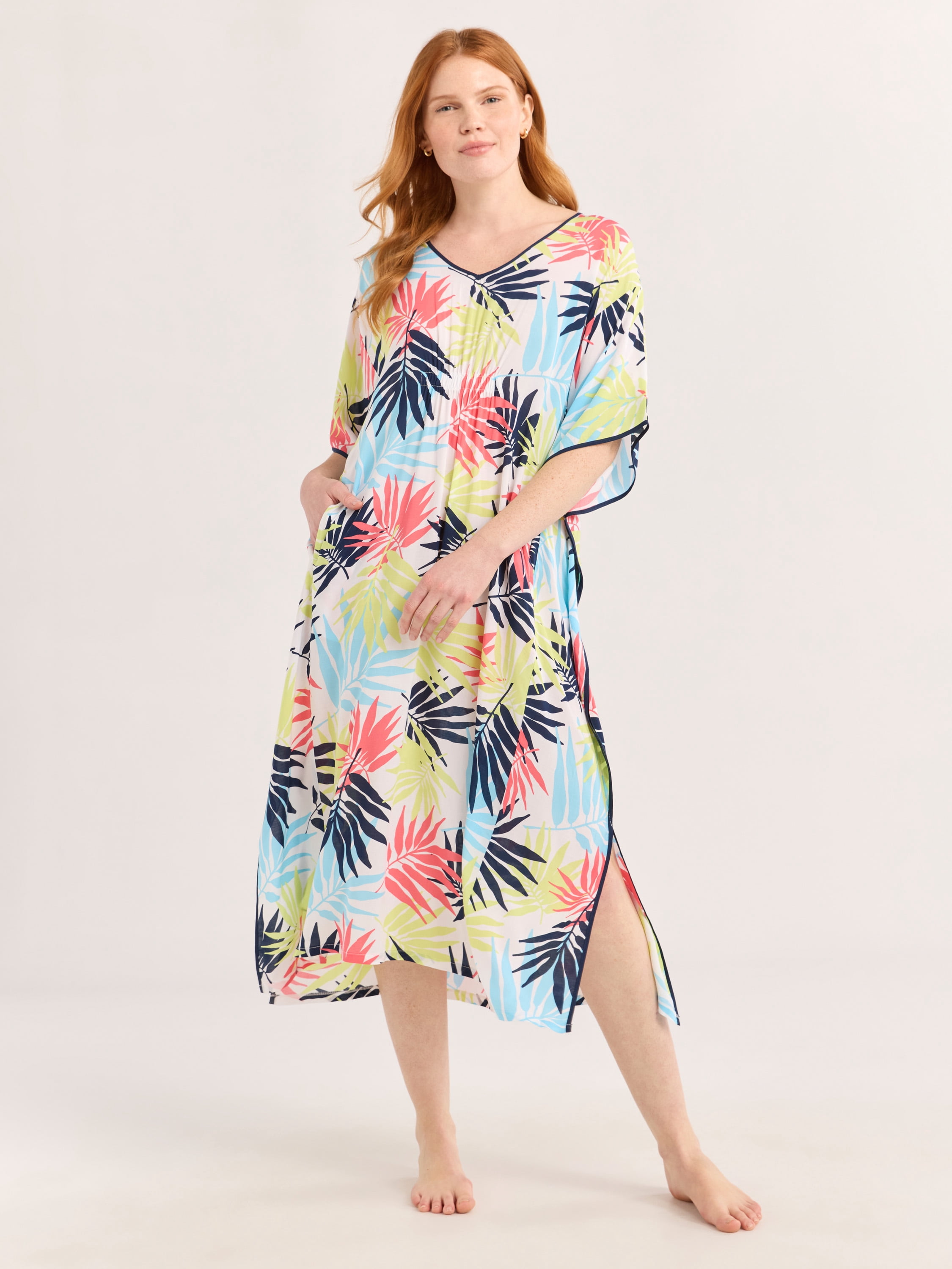 Joyspun Women’s Sleepwear Woven 46” Caftan Nightgown, S-4X