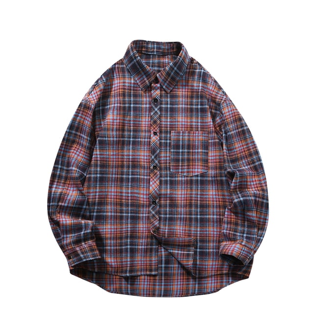 Blusa y camisa de manga larga con cuello vuelto para hombre, blusa informal a cuadros con botones y cuello vuelto, blusa de manga larga para hombre