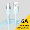 thumbnail image 2 of Cable USB tipo C LED de 120 W, cable de datos de carga rápida de 6 A, LIGHTNING Micro USB para iPhone y Android, tejido con lámpara, 2 of 5