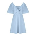 thumbnail image 4 of Diufon Mini Dresses for Women Summer Solid Color A-Line Dress Lace-Up V Neck Short Sleeve Dress, 4 of 6
