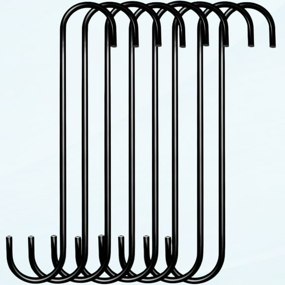 8 Pack Extra Large 10 Inch S Hooks for Hanging, Heavy Duty Molded S Hook, Long Black S Black for Hanging Plant, Basket, Tree Branch, Closet, Garden, Pergola, Indoor Outdoor Uses