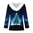 thumbnail image 4 of FDGIU Women's Christmas Sweater, Faux Fur & V-Neck Pullover, Festive Holiday Print Long Sleeve Tops 2025, 4 of 4