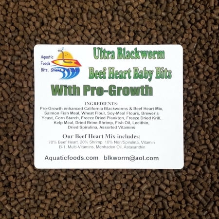 PRO-GROWTH Enhanced Blackworm / Beef Heart Mix Baby Bits for Discus, Cichlids…1-lb