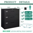 thumbnail image 4 of Fesbos Lateral 3 Drawer File Cabinets with Lock, Metal Filing Storage Vertical Cabinets,Home Office Furniture for Organization Hanging Letter/Legal/F4/A4(Black), 4 of 8