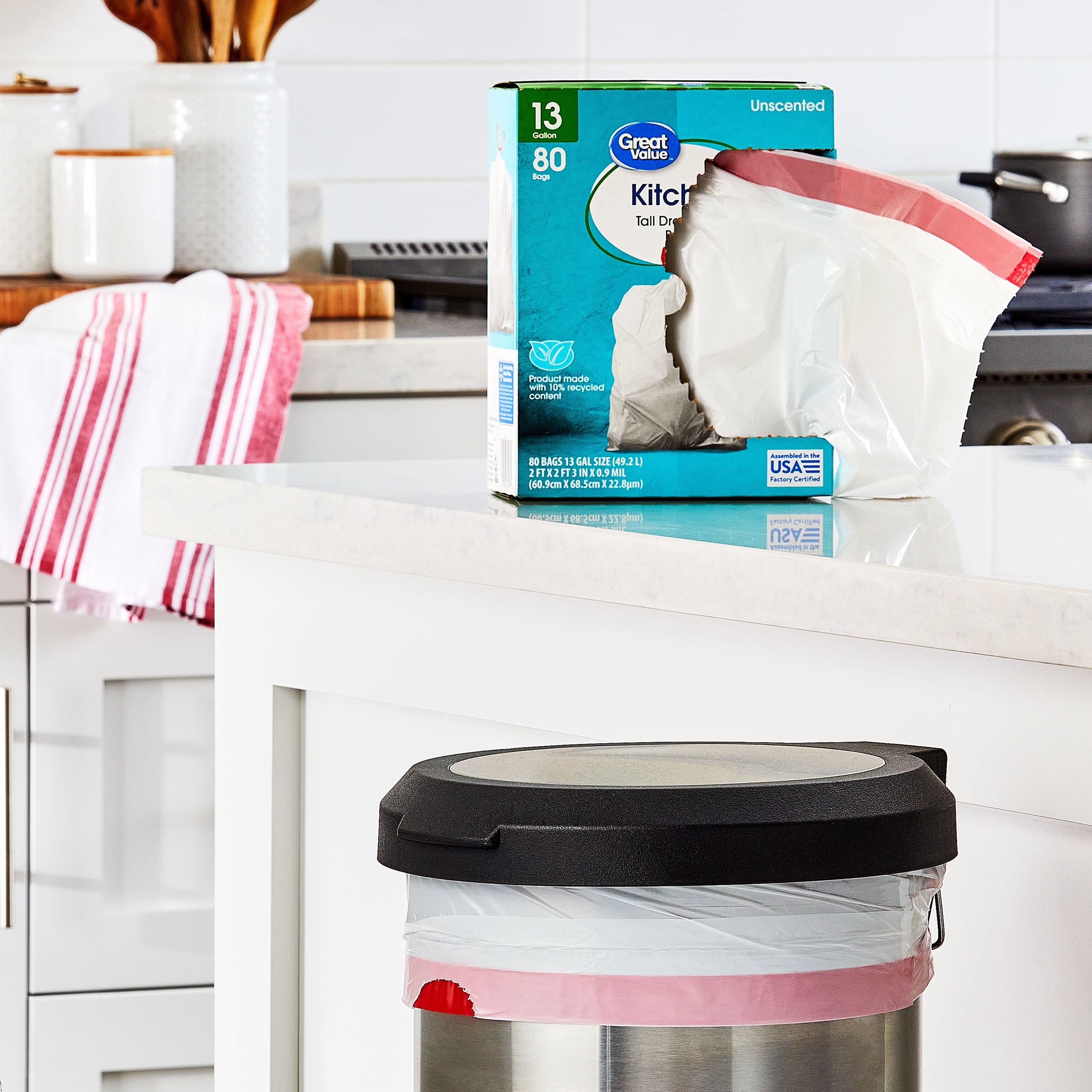 Great Value 13-Gallon Drawstring Tall Kitchen Bags, 80 Bags