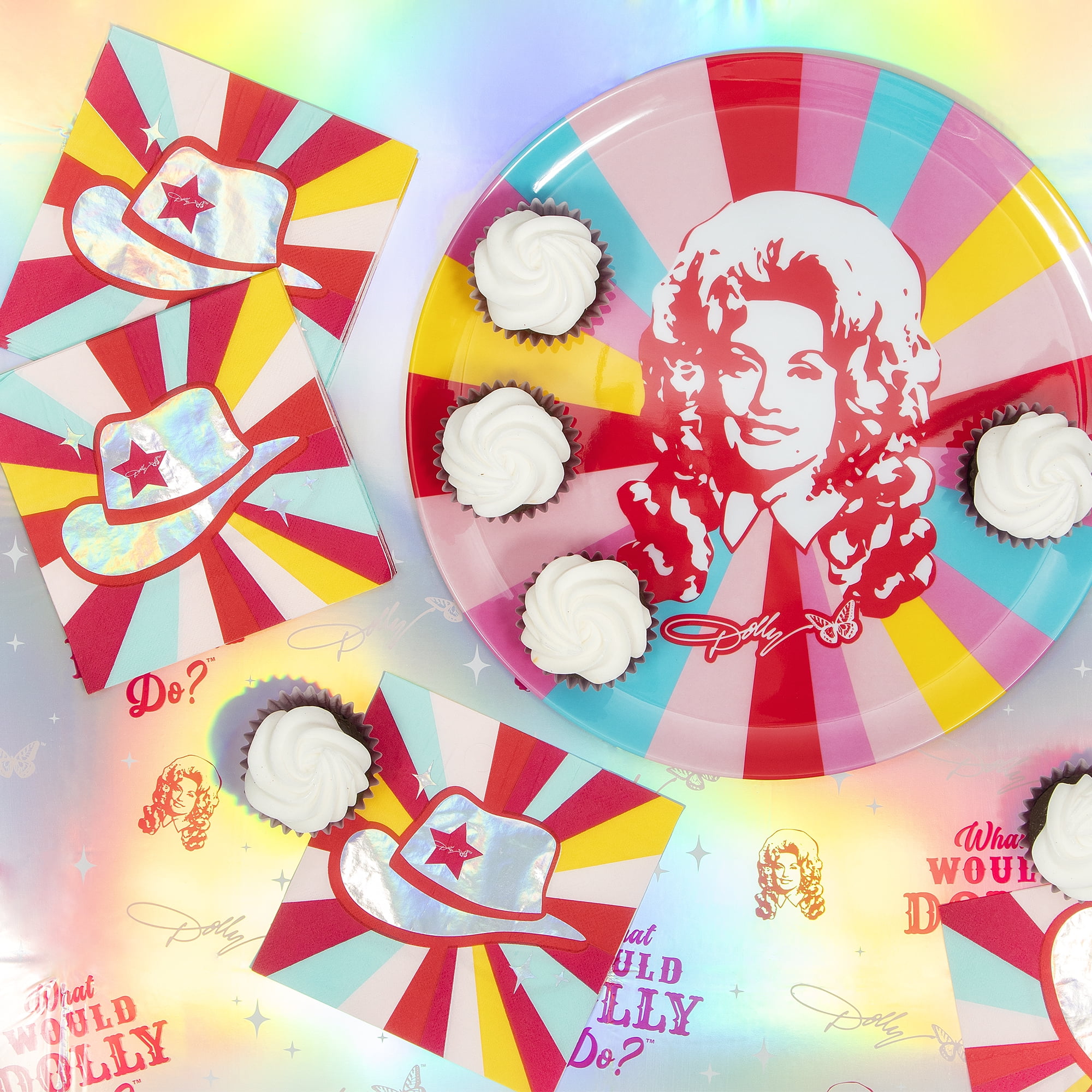 (2 pack) Dolly Parton 14" Round Multi-Color Melamine Serving Tray