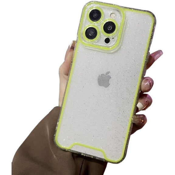 Designed for iPhone Case,Luminous Glitter Crystal Glowing in The Dark Fluorescence Edge Night Shine Camera Lens Protection Shockproof Protective Cover Phone Case (iPhone 14 Pro Max,Green)