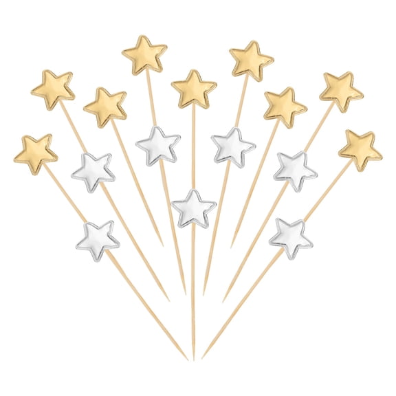 Uxcell Star Cupcake Toppers Mini Cupcake Picks for Wedding Engagement Birthday Party (60 Pack, Gold/Silver)