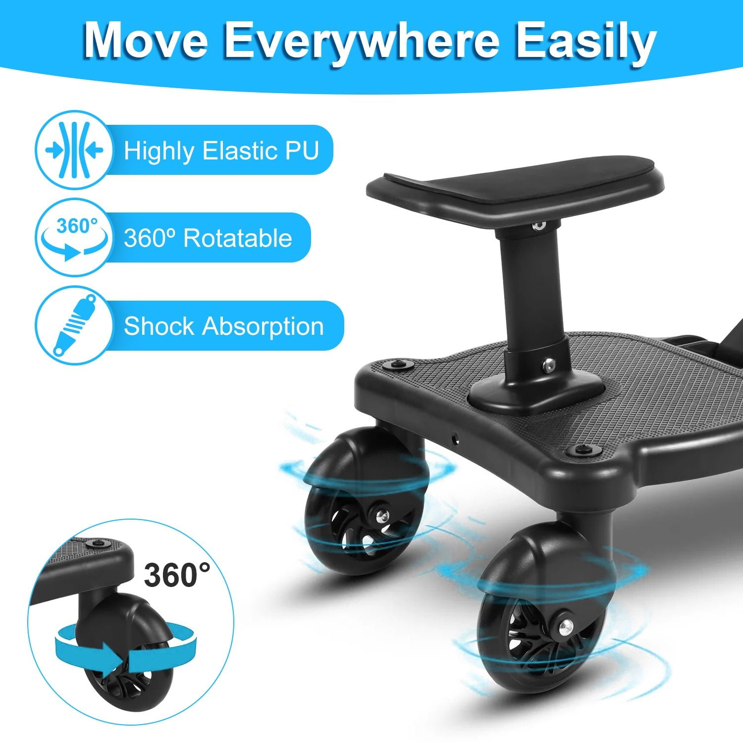2 In 1 Universal Stroller Board Sit & Stand Buggy Wheeled Board Toddler Stroller Attachment with Detachable Seat for 3-7 Years Old