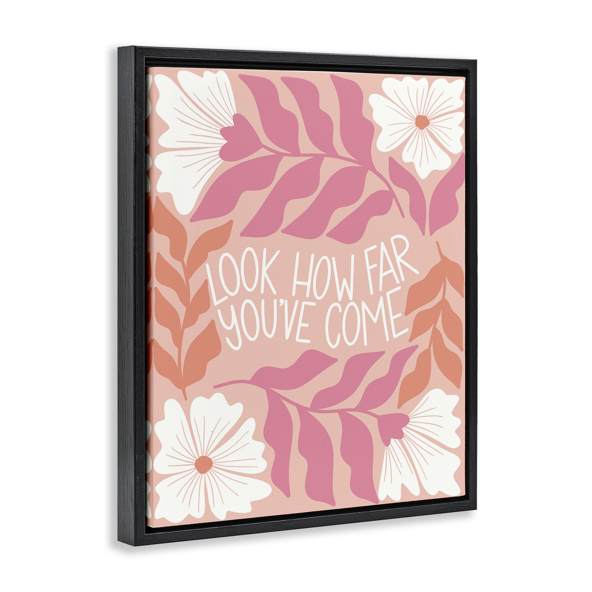 Stupell Industries How Far You've Come Plants & Flowers Painting Black Floater Framed Canvas Art Print Wall Art, 25 x 31