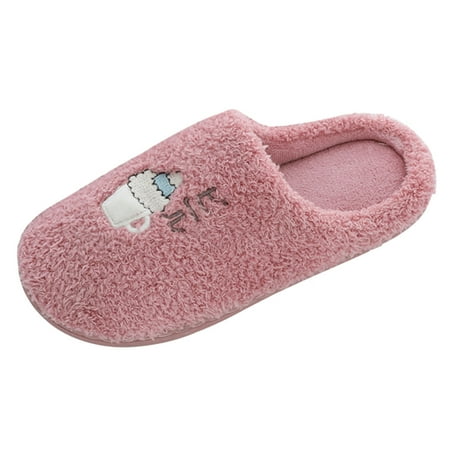 

Women Walking Shoes Couples Women Slip On Furry Plush Flat Home Winter Round Toe Keep Warm Cartoon Slippers Shoes slipper for Women Flock Hot Pink