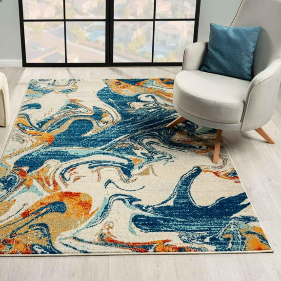Luxe Weavers Abstract Artistic Blue 8x10 Area Rug, Indoor Stain-Resistant Carpet