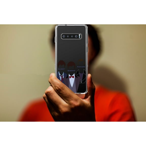 DistinctInk Clear Shockproof Hybrid Case for Samsung Galaxy S10  PLUS(6.4" Screen) - TPU Bumper, Acrylic Back, Tempered Glass Screen Protector - Catchphrases of the Doctors