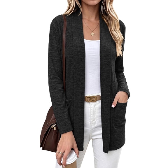 Women's Open Front Long Cardigan Lightweight with Pockets Fall Layering