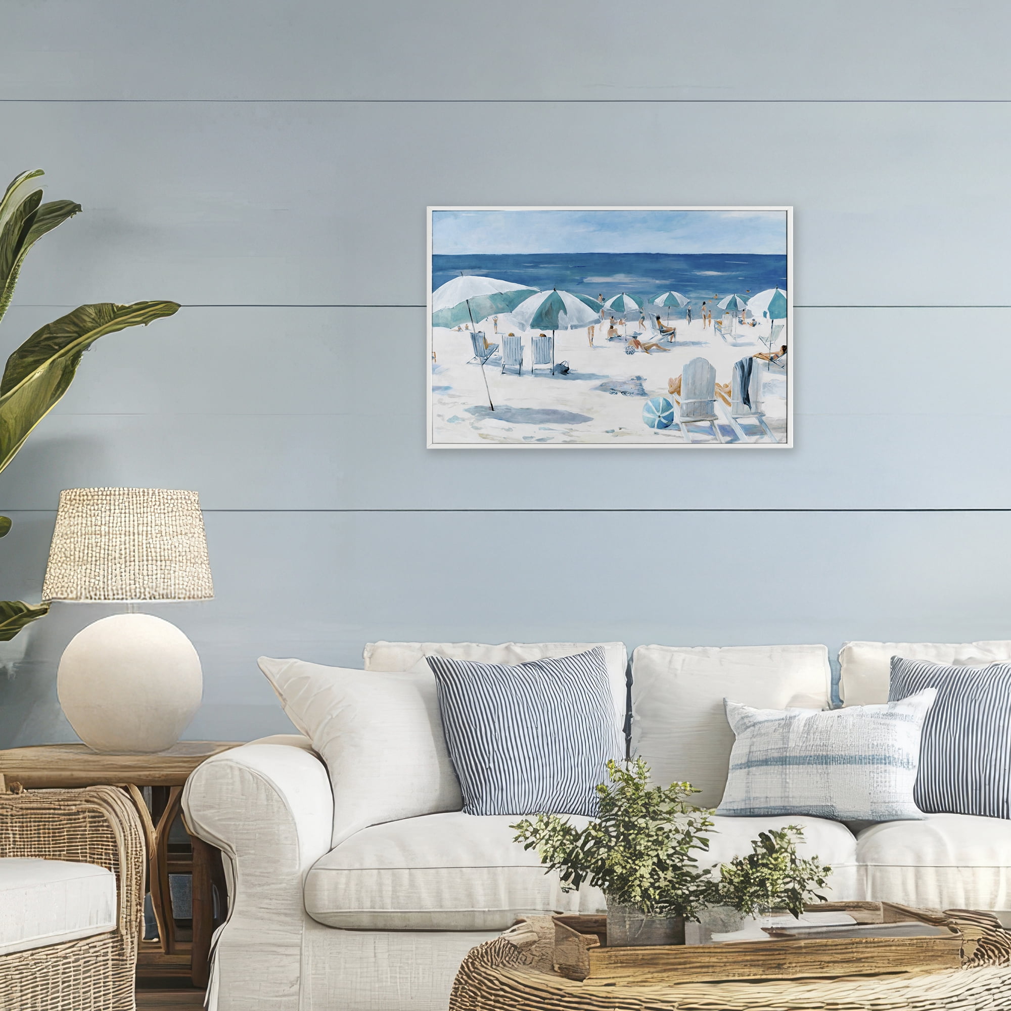 Stupell Industries Umbrella Beach Coastal Scene White Framed Giclee Art, design by Lorenzo Collective
