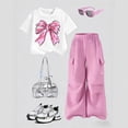 thumbnail image 2 of mgoYE Girl Clothes Size 8-10 Girls Clothes 2 Piece Outfit Short Sleeve Top + Cargo Pants Girls Spring and Summer Outfits, Sizes 7-12 Years(Pink,11-12 Years), 2 of 4