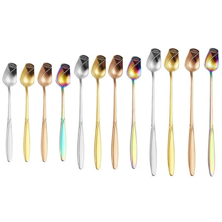 

nbuaila Long Handle Rose Flower Spoon Stainless Steel Stirring Coffee Spoon Creative Colorful Food Grade Dessert Ice Cream Flower Spoon