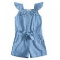 thumbnail image 2 of Kid Toddler Baby Girl Romper Sleeveless Bodysuit Denim Overalls Bow Jumpsuit Ruffle One Piece 0-5Y, 2 of 8