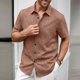 thumbnail image 5 of Camisetas Elvqul Hombre Algodón Café Manga Corta Casuales Lino sin Estampado con Solapa Botones, 5 of 8