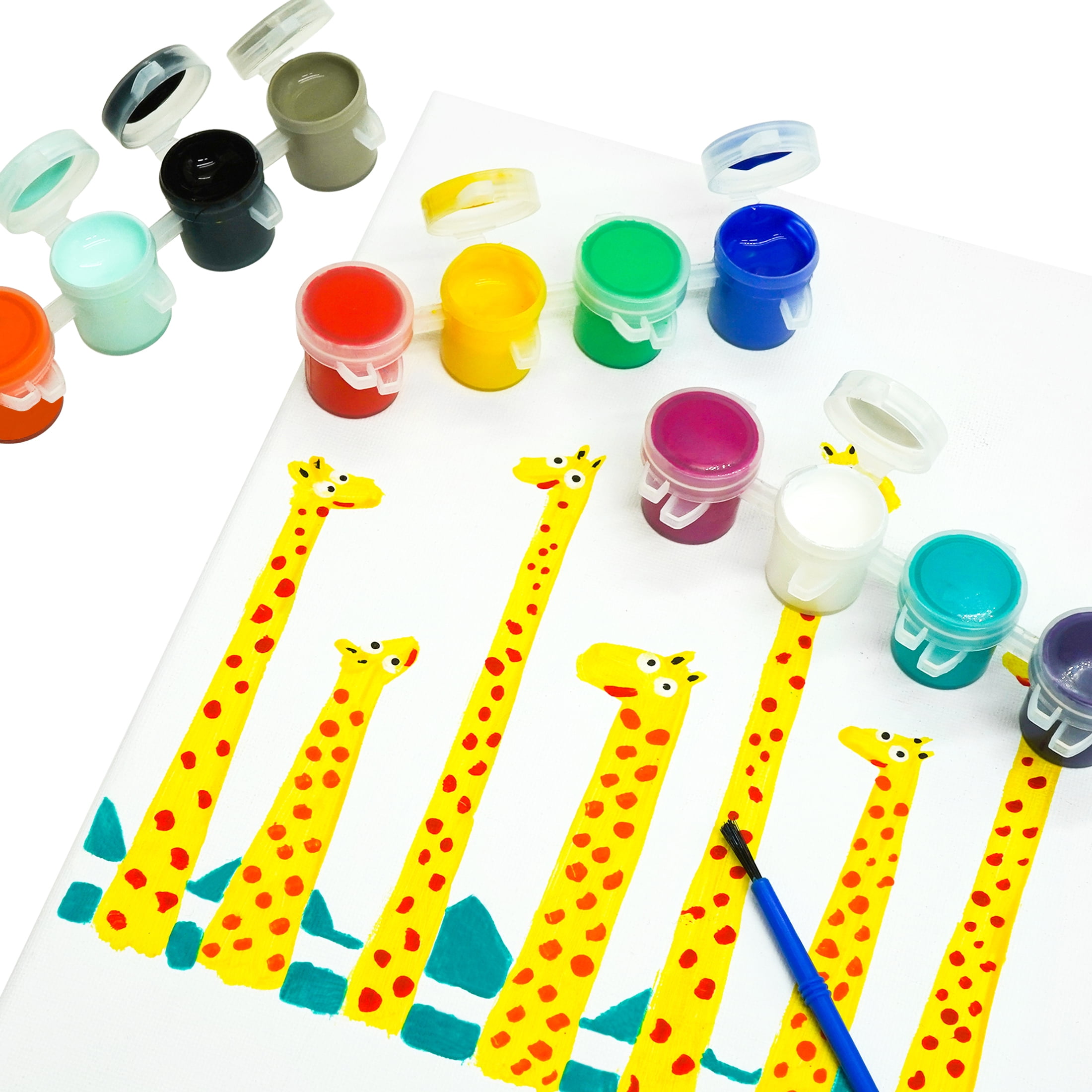 (2 pack) Hello Hobby Washable Primary Colors Tempera Paints & Mini Paintbrush, 12 Colors