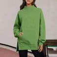 thumbnail image 4 of Women's Mock Neck Tunic Sweatshirt, Side Slit Hem Long Sleeve Pullover, Mid-Length Casual Top, Solid Color High Neck Blouse, Comfortable Stretch Knit Tunic for Women Green L, 4 of 8