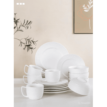 16-Piece Stoneware Dinnerware Set for 4 – Ceramic Tableware Dish Set White