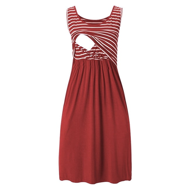 Bwiyojiz Tailles P-TTG Jupes de Maternité pour Femmes Mode à Rayures Allaitement Enceinte Patchwork Femme Robe d'Allaitement Sans Manches Col Rond Grande Taille Vêtements pour Femmes, Cadeaux