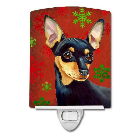 Caroline's Treasures LH9335CNL Min Pin Red and Green Snowflakes Holiday Christmas Ceramic Night Light, 6x4x3",